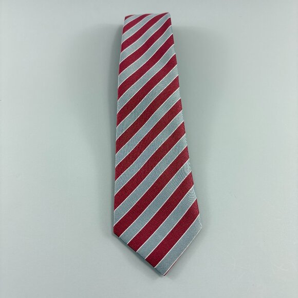 Rocket Red / Grey Striped Men's Tie 3" x 57" Vintage - Picture 1 of 3